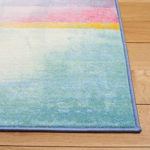 Miniatura 4 de SAFAVIEH Colección de pinceles de pintura lavables para alfombras – Alfombra de pasillo de 2 pies 2 pulgadas x 8 pies, azul y verde, antideslizante