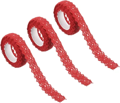 Miniatura 8 de PATIKIL Cinta de encaje autoadhesiva de 0.7 pulgadas de ancho, 2 yardas de ancho, paquete de 3 calcomanías de algodón con ribete washi para Naranja
