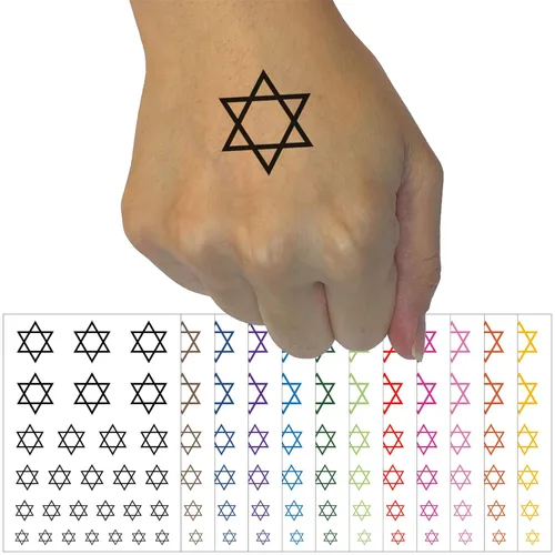 Star of David - Tatuaje temporal judío resistente al agua, colección de arte corporal falso, color rosa intenso (una hoja)