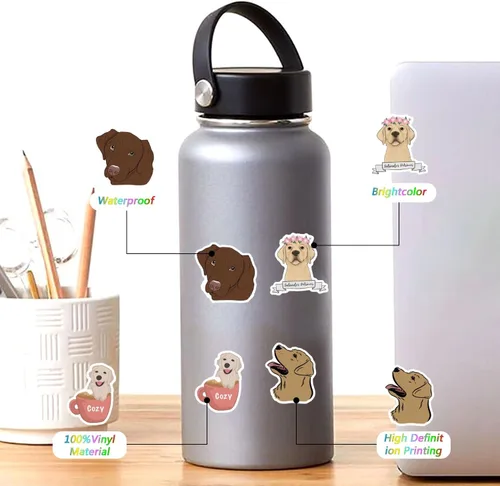 Miniatura 4 de 60 calcomanías de vinilo impermeable estético lindo dibujos animados animales perros calcomanías calcomanías para laptop, botellas de agua
