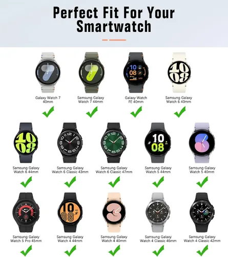 Miniatura 2 de MoKo Correas compatibles con Samsung Galaxy Watch 7 FE 6 5 4 Band de 1.575 pulgadas, 1.732 pulgadas, Watch 6 Classic de 1.73 pulgadas y 1.772 Negro