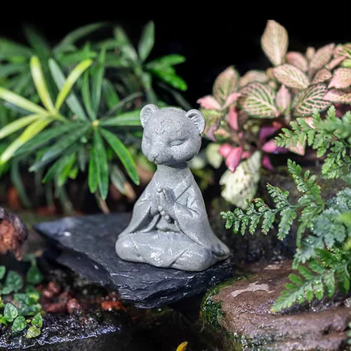 Miniatura 3 de Estatua de zorro meditante, esculturas de zorro rezando, figura zen para pecera, acuario, decoración de estantes al aire libre (A)
