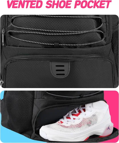 Miniatura 5 de Mochila de baloncesto para hombres y mujeres con compartimento para pelota y zapatos, capacidad de 30L, ligera y transpirable, mochila de fútbol