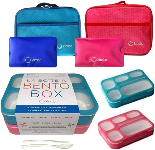 Miniatura 18 de Bento-Box - Juego de lonchera aislada y paquete de hielo. Loncheras, contenedores de bocadillos para niños, niñas y adultos. 6 compartimentos, cajas