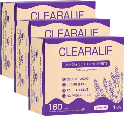 CLEARALIF Hojas de detergente para ropa, lavanda, hasta 480 cargas, ideal para viajes, apartamentos, dormitorios, tiras de detergente para ropa,