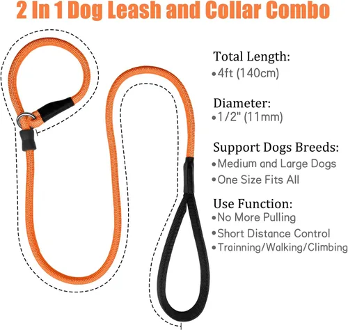 Miniatura 4 de Correa de Entrenamiento para Perros de Cuerda Deslizante Fuerte (4 pies) – Correa de Nylon Trenzado Resistente y Duradera con Tope de Goma y Mango