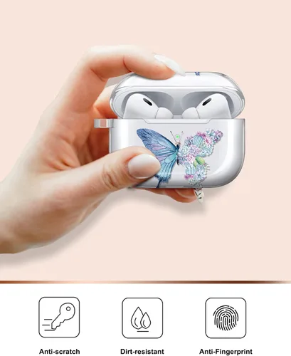 Miniatura 4 de Funda diseñada para AirPods 3, funda de mármol con purpurina brillante, protección completa, accesorios de piel de TPU para mujeres y niñas con azul