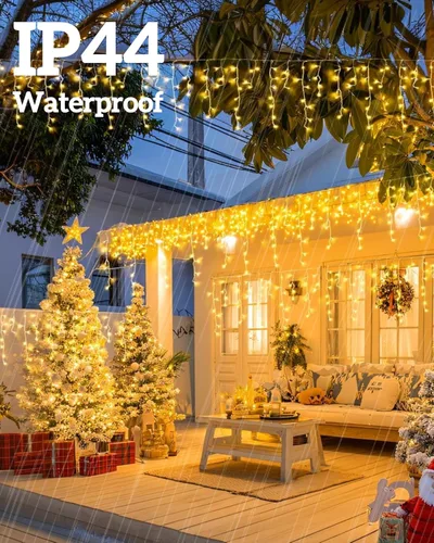 Miniatura 4 de Luces solares de Navidad para exteriores, 640 LED, 16 pies + 60 pies, luces solares de carámbano que cambian de color, impermeables, con 13 modos