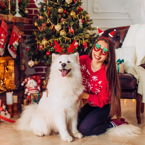 Miniatura 7 de Yunlly Juego de 100 diademas navideñas y marco de lentes, incluye 50 estilos de diademas navideñas con 50 gafas de Navidad, divertidos muñecos