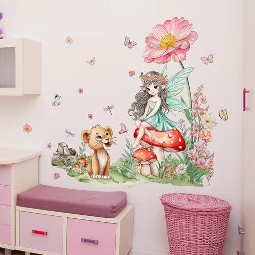 Miniatura 3 de 2 hojas de calcomanías de pared de hadas para dormitorio de niñas, murales de pared de flores, vinilo para despegar y pegar, calcomanías de pared