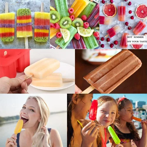Miniatura 5 de Moldes caseros para paletas de helados, de silicona, sin BPA, con 50 palitos de paleta, 50 bolsas de paletas y embudo (10 cavidades)