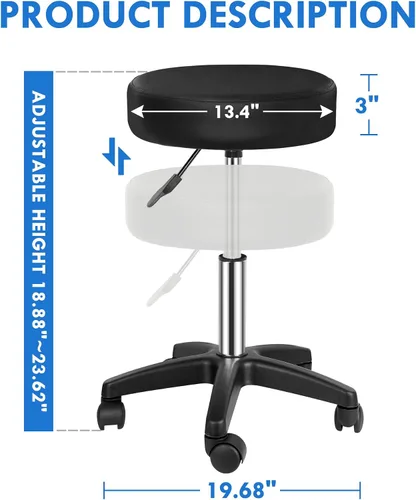 Miniatura 3 de SUPER DEAL Taburetes giratorios sillas giratorias masaje facial spa salón bar taburete ajustable hidráulica silla rodante, color negro