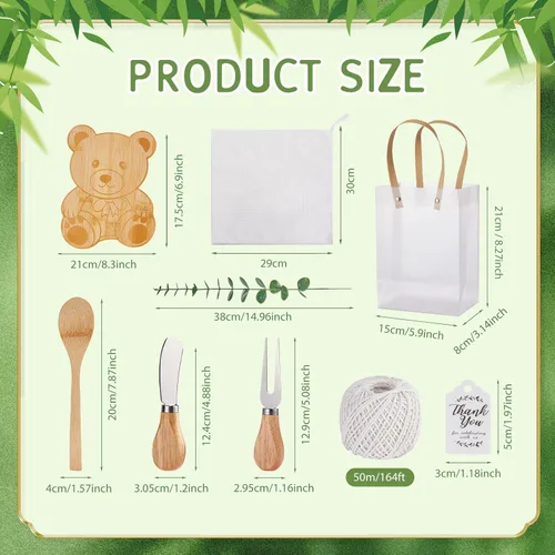 Miniatura 4 de Premios de baby shower para ganadores de juegos, tabla de queso en forma de oso, regalo con cucharas, esparcidores de mantequilla, bolsas de regalo