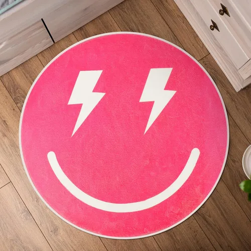 Haull Tapete de baño de 24 pulgadas con cara sonriente, color rosa, decoración redonda, bonita, antideslizante, absorbente de agua, para baño,