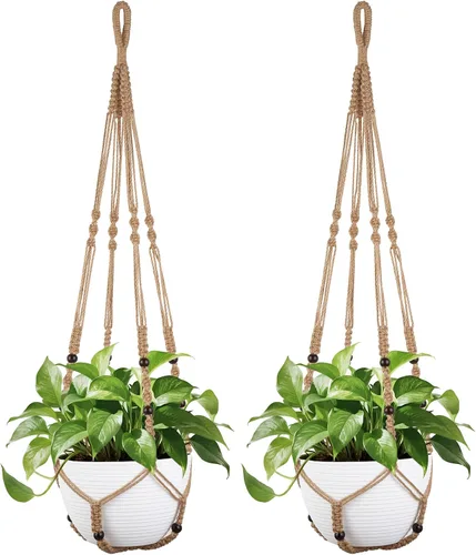 Miniatura 9 de Mkono Colgador de macramé de 43 pulgadas para macetas de hasta 12 pulgadas, soporte para plantas colgantes extra largo, sin borlas, cesta colgante