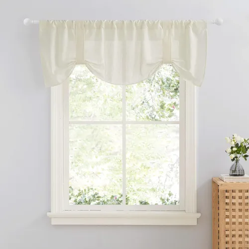 Miniatura 10 de NICETOWN Cenefa con textura de lino para ventana de cocina y sala de estar, filtrado de luz, estilo campestre bohemio, con bolsillo para barra, 2