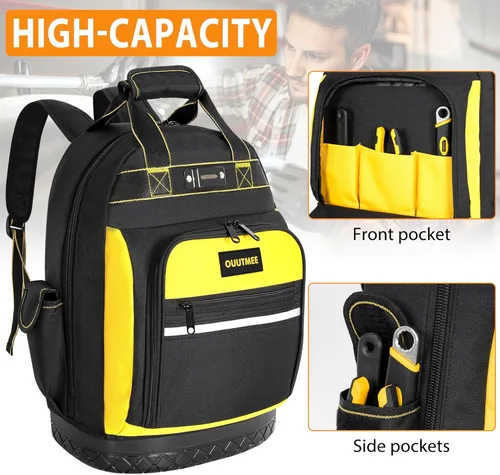 Miniatura 3 de Mochila de herramientas, bolsa de herramientas de trabajo con bolsillos multiusos, mochila de herramientas para reparador, electricista, manitas