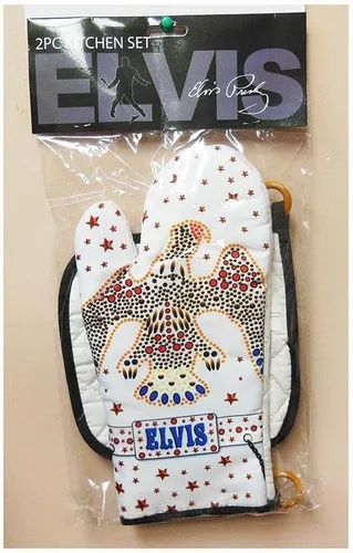 Miniatura 2 de Midsouth Products Elvis Presley - Juego de manoplas para horno y soporte para ollas, color blanco