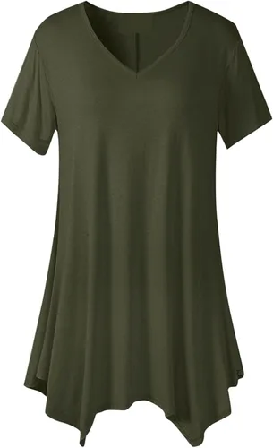 Lindas camisetas de verano para mujer, suaves y fluidas, con cuello en V, manga corta, elegantes, casuales, con dobladillo irregular