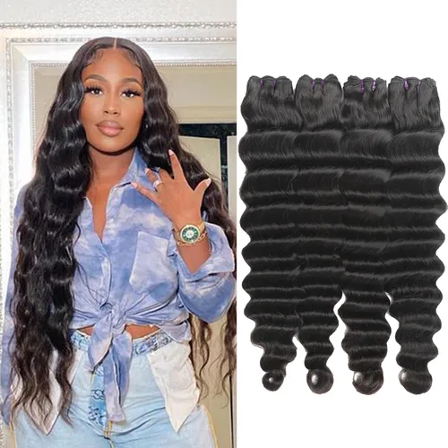 Miniatura 28 de Paquetes de cabello brasileño suelto de onda profunda con cierre, 3 paquetes y cierre de cabello humano de 10, 12, 14+10 pulgadas, 100% sin