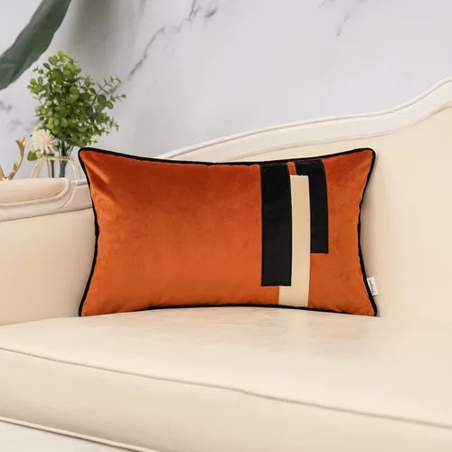 Miniatura 12 de Yangest Funda de Almohada Decorativa de Terciopelo Negro con Rayas Patchwork, Funda de Cojín Moderna de 18x18 Pulgadas para Sofá, Sillón