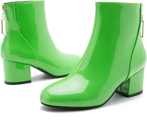 Miniatura 7 de Enelauge Botines Gogo cortos con punta cuadrada para mujer, tacón bajo y cremallera en la parte trasera