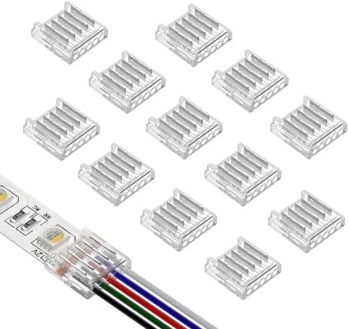 SEZO Kit de conectores de tira LED de 5 pines de 0.472 in RGBW 5050 12 unids transparente sin cable tira a cables conectores SMD 5 pines 0.472 in