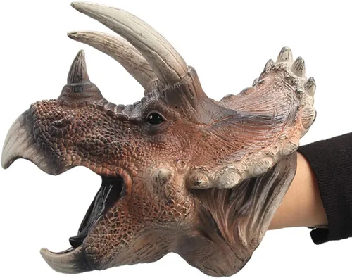 Gemini&Genius Triceratops Marionetas de Mano de Dinosaurio Grandes de Goma Suave Realistas Divertidas y Aterradoras Cabeza de Dino Marionetas de