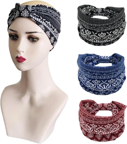Miniatura 26 de K-Elewon Paquete de 3 diademas elásticas anchas para mujer, bandas para el cabello para yoga, deportes