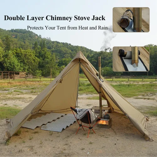 Miniatura 3 de Tienda de campaña caliente con estufa de leña Jack Tienda de campaña tipi de invierno 4 estaciones Tienda de mochilero para supervivencia Caza Pesca
