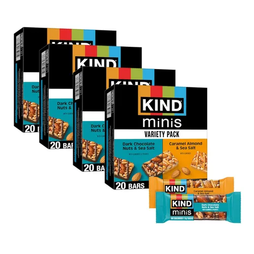 Miniatura 6 de KIND Bar Minis, caramelo salado con nueces de chocolate negro y chocolate negro almendra, paquete variado, sin gluten, 100 calorías, bajo en azúcar