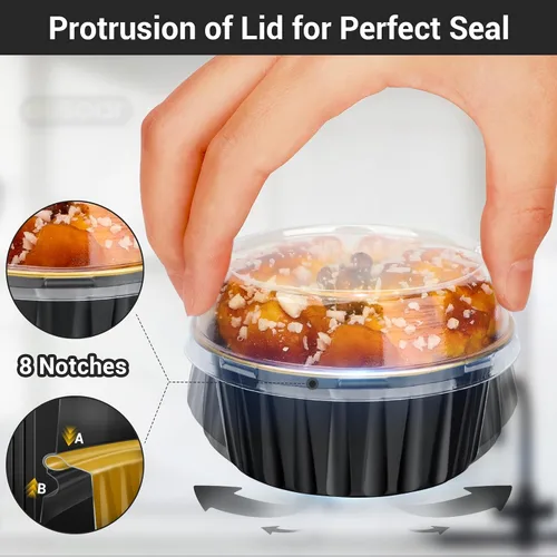 Miniatura 4 de EUSOAR Moldes de Papel de Aluminio para Hornear, 5oz 50 piezas Moldes Reutilizables para Cupcakes con Tapas, 3.34x2.59x2.35 pulgadas 125ml Moldes