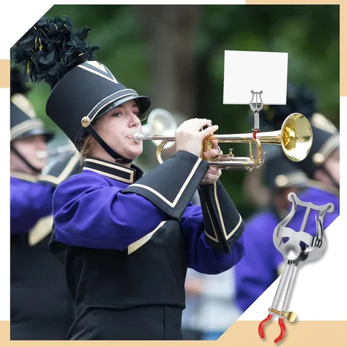 Miniatura 7 de 6 piezas de lira de trompeta, plata ligera trompeta marchando abrazadera de lira en clarinete lira soporte de música para instrumentos de banda