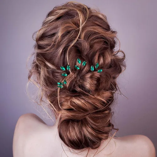 Miniatura 4 de PAGOW 10 horquillas de pelo con diamantes de imitación verdes, horquillas Bobby para novias, pieza de pelo de boda con diamantes de imitación