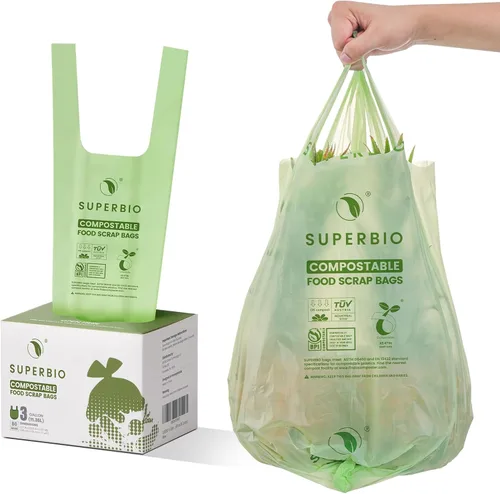 Miniatura 14 de SUPERBIO Bolsas Compostables para Restos de Comida con Asa de Corbata de 1.6 Galones Para Contenedor de Compost de Encimera, Bolsas Pequeñas de 50