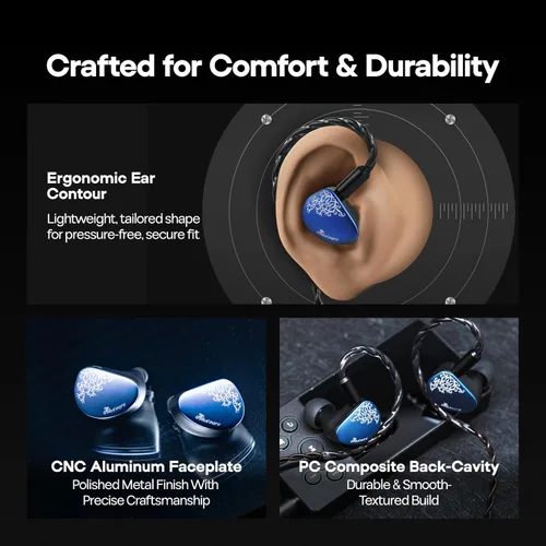 Miniatura 5 de Linsoul Kiwi Ears Cadenza II - Monitor de oído de titanio de 0.394 pulgadas, auriculares IEM con cable de alta fidelidad con KARS 2.0, equilibrio