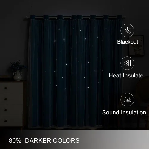 Miniatura 4 de Cortinas Opacas de Arcoíris Ombré para Dormitorio de Niñas, Sala de Estar, Rayas Oscurecedoras de Doble Capa con Cortes de Estrellas, Decoración