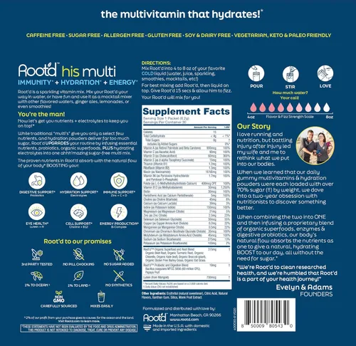 Miniatura 3 de Root'd Polvo multivitamínico para hombres - 24 vitaminas y minerales con 3X electrolitos, 9 superalimentos orgánicos, probióticos y enzimas