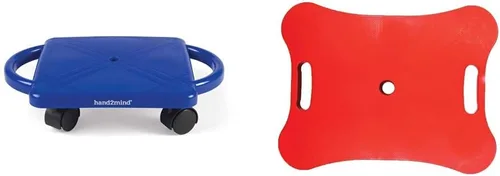 hand2mind - Patinete azul para interiores con asas de seguridad para niños de 6 a 12 años, patinete de plástico con rodillos, educación física para