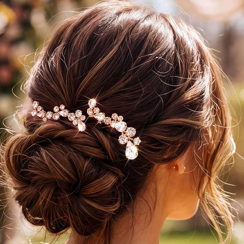 Miniatura 9 de Rhinstone - Horquillas para el pelo de novia de cristal plateado, accesorios para el cabello para mujeres y niñas (paquete de 2) (A-plateado)