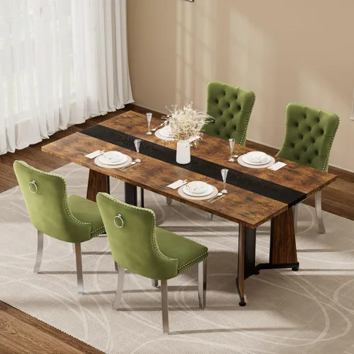 Miniatura 14 de Juego de mesa de comedor de 5 piezas con 4 sillas, mesa de comedor rectangular de madera de 71 pulgadas con sillas de comedor de terciopelo, tablero
