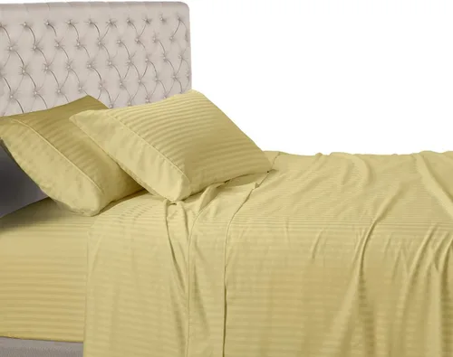 Miniatura 16 de Royal Hotel Bedding Sábanas a rayas de 600 hilos, juego de sábanas de 4 piezas, 100% algodón, rayas de satén, bolsillo profundo, tamaño Queen, azul