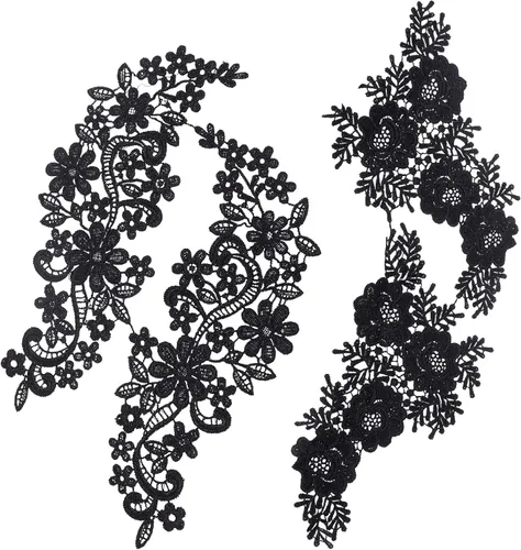 GORGECRAFT 2 pares de parches de flores negras para ropa, apliques bordados, accesorios de costura para vestidos de novia (negro D)