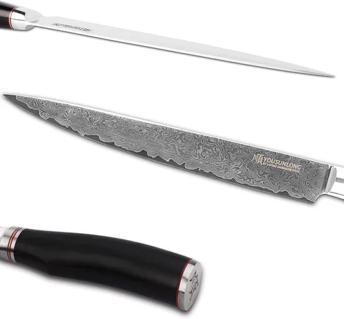 Miniatura 2 de YOUSUNLONG Cuchillo de filete de 10 pulgadas, cuchillo para tallar carne, cuchillo sashimi, 9.6 in, mano izquierda, acero de damasco martillado