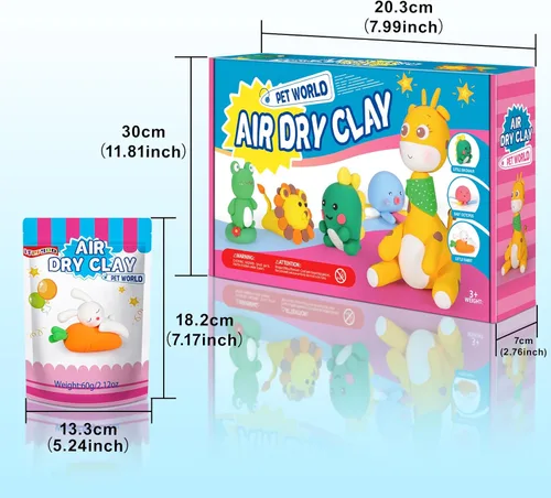 Miniatura 9 de ifergoo Arcilla seca al aire para niños, kit de arcilla para modelar animales, 6 diseños de animales con herramientas de escultura y tutoriales, Kit