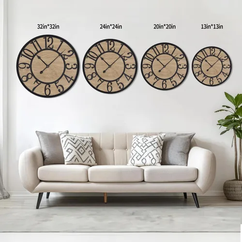 Miniatura 3 de Maxstar Reloj de pared para sala de estar, estilo rústico silencioso con número arábigo, funciona con pilas, relojes de pared decorativos para Negro