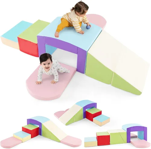 Olakids Juguetes de Escalada para Niños Pequeños, 7 Piezas de Bloques de Espuma para Bebés de Interior, Juego Suave con Cuero PU, Estructura de