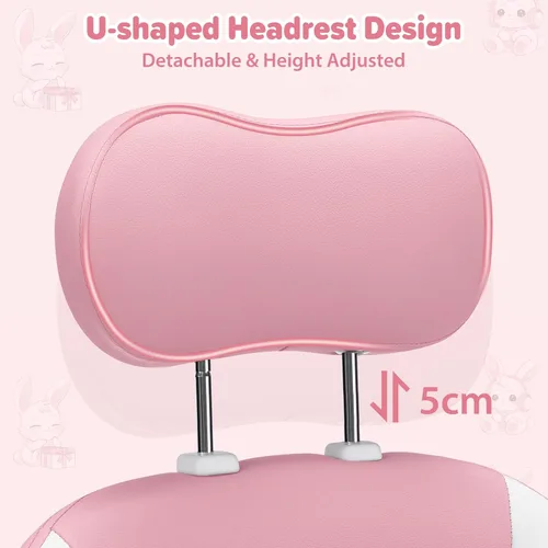 Miniatura 6 de HOFFREE Silla de juegos para computadora para niñas con lindo conejo, almohada lumbar de masaje, silla de oficina rosa para escritorio