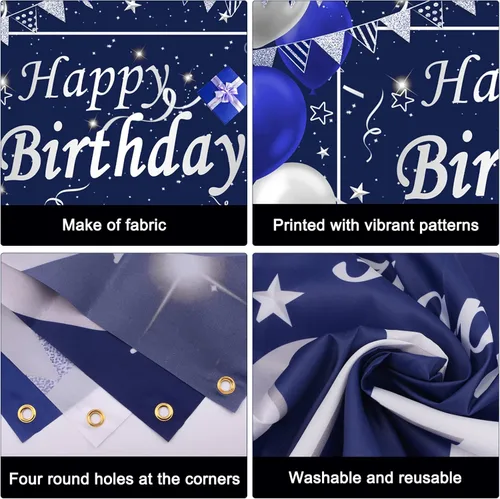 Miniatura 6 de Decoraciones de cumpleaños azules para hombres, decoraciones de feliz cumpleaños para hombres, mujeres, niños, decoración de fiesta, telón de fondo