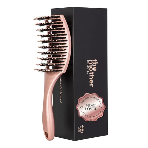 HAPPY HAIR: The Mother Brush - Cepillo desenredante patentado de calidad de salón de belleza, cerdas de jabalí con alfileres diseñadas para que las